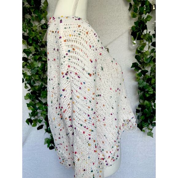 Morgan Claire White & Multicolor Distressed Open Knit Sweater Women's Medium NWT - Picture 9 of 10